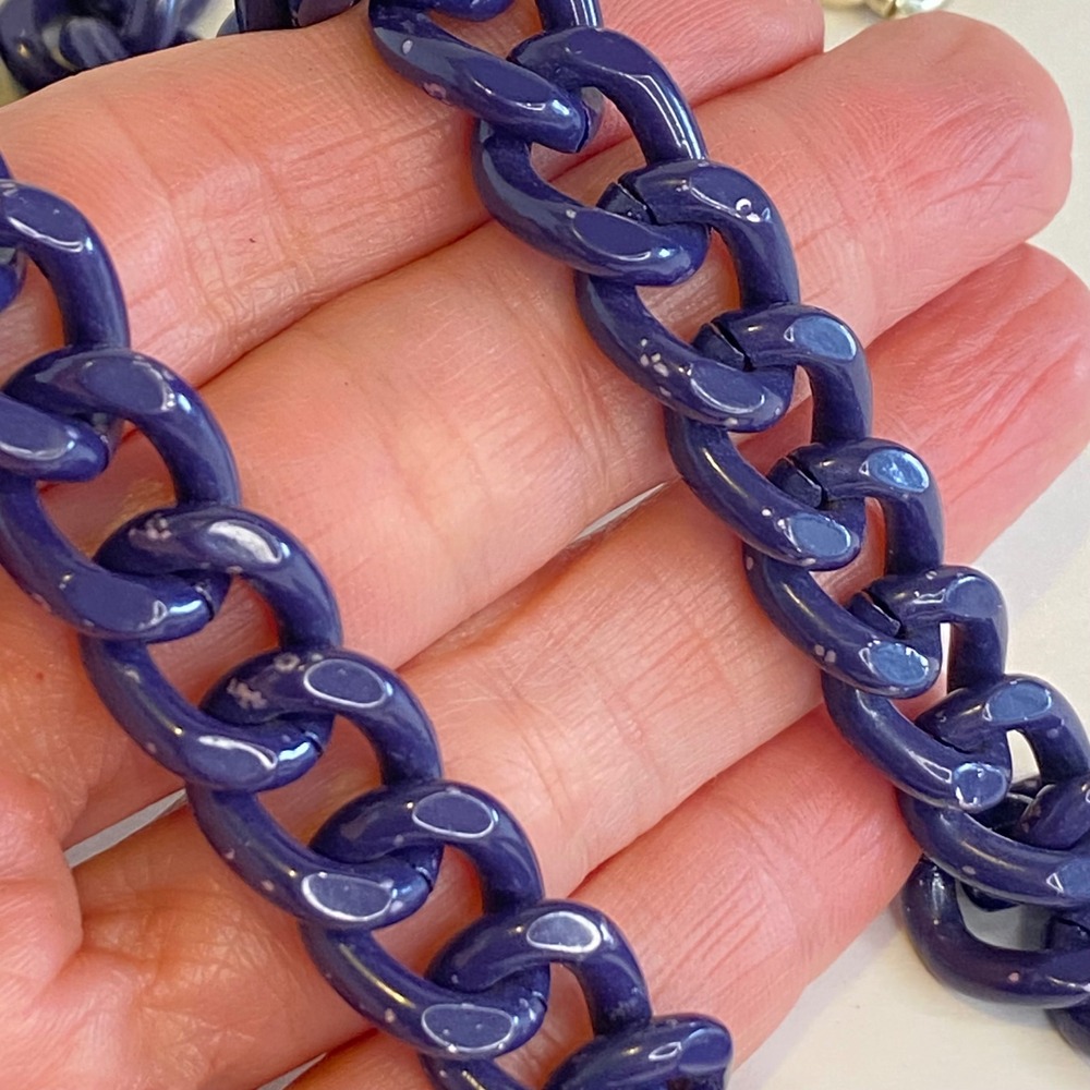 The Limited Chunky Chain Necklace Gold‎ Tone Blue Accent Square Gem Heavy Enamel - Picture 11 of 14